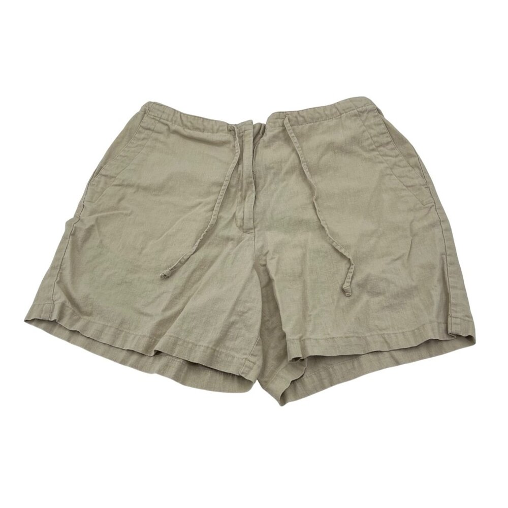 Eddie Bauer Women's Linen Blend Elastic Waist Khaki y2k Drawstring Shorts Sz 12